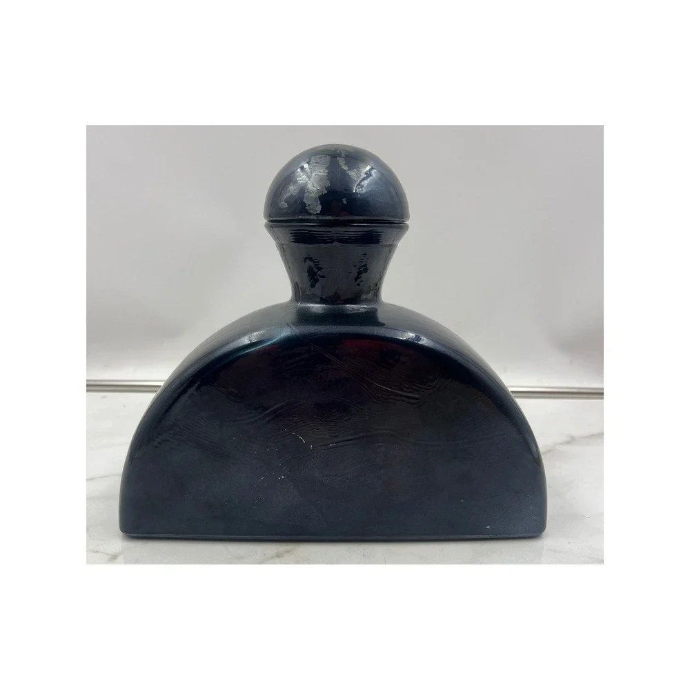 Vintage Decorative Glass Decanter Bottle Navy Blue Iridescent Made in Spain 7in
